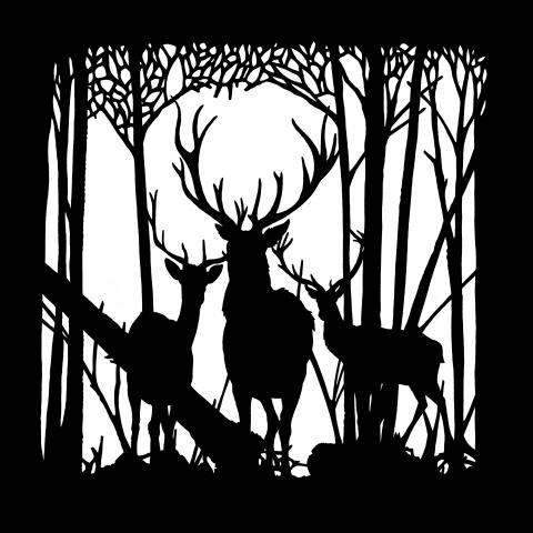 Silhouhette de cerfs noirs sur fond blanc